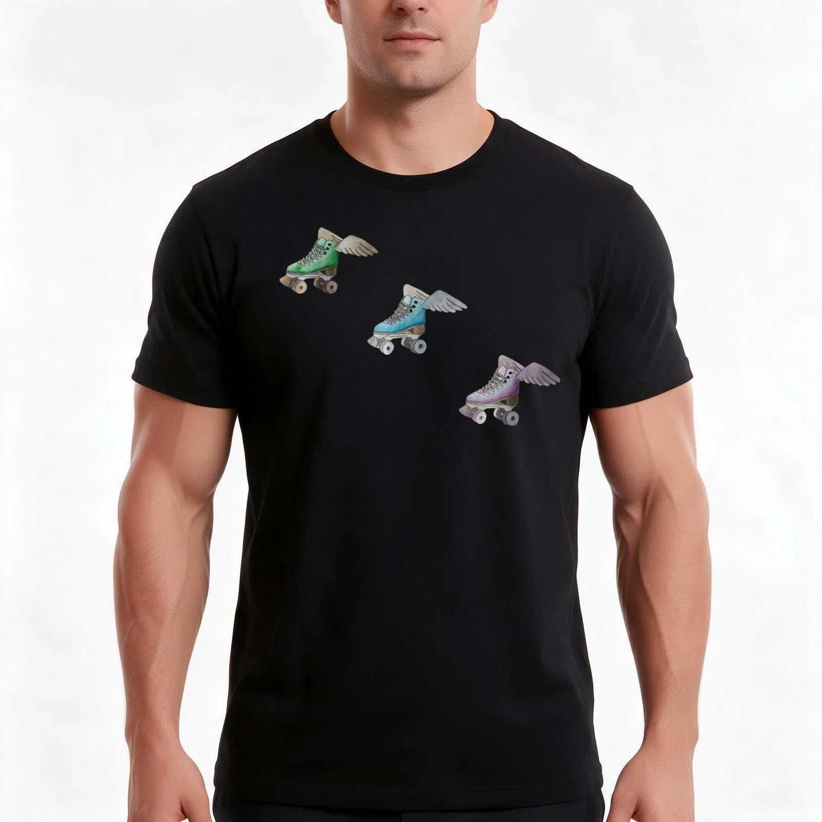 flying roller skate sticker pack T-Shirt, Summer Casual Cotton Tee, Oversized Streetwear Tops, Vintage Graphic Print