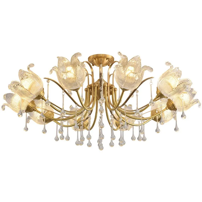 Living room chandelier French new simple light luxury romantic retro hall, main lamp flower tassel crystal lamp
