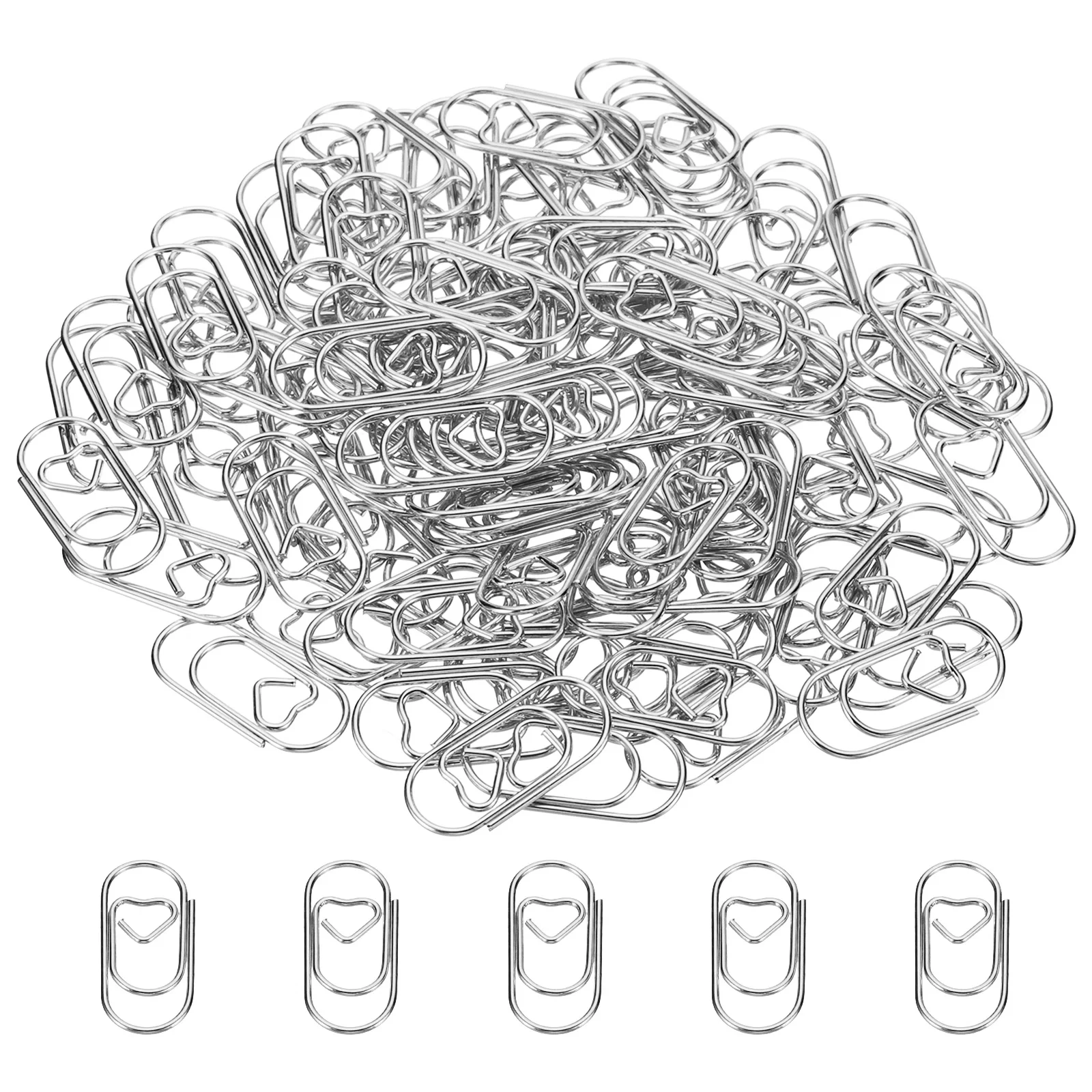 

100 шт. скрепки в форме сердца, милые декоративные забавные зажимы, закладки 0,8 дюйма, серебряный тон/розовое золото/бронза для организации офиса и дома