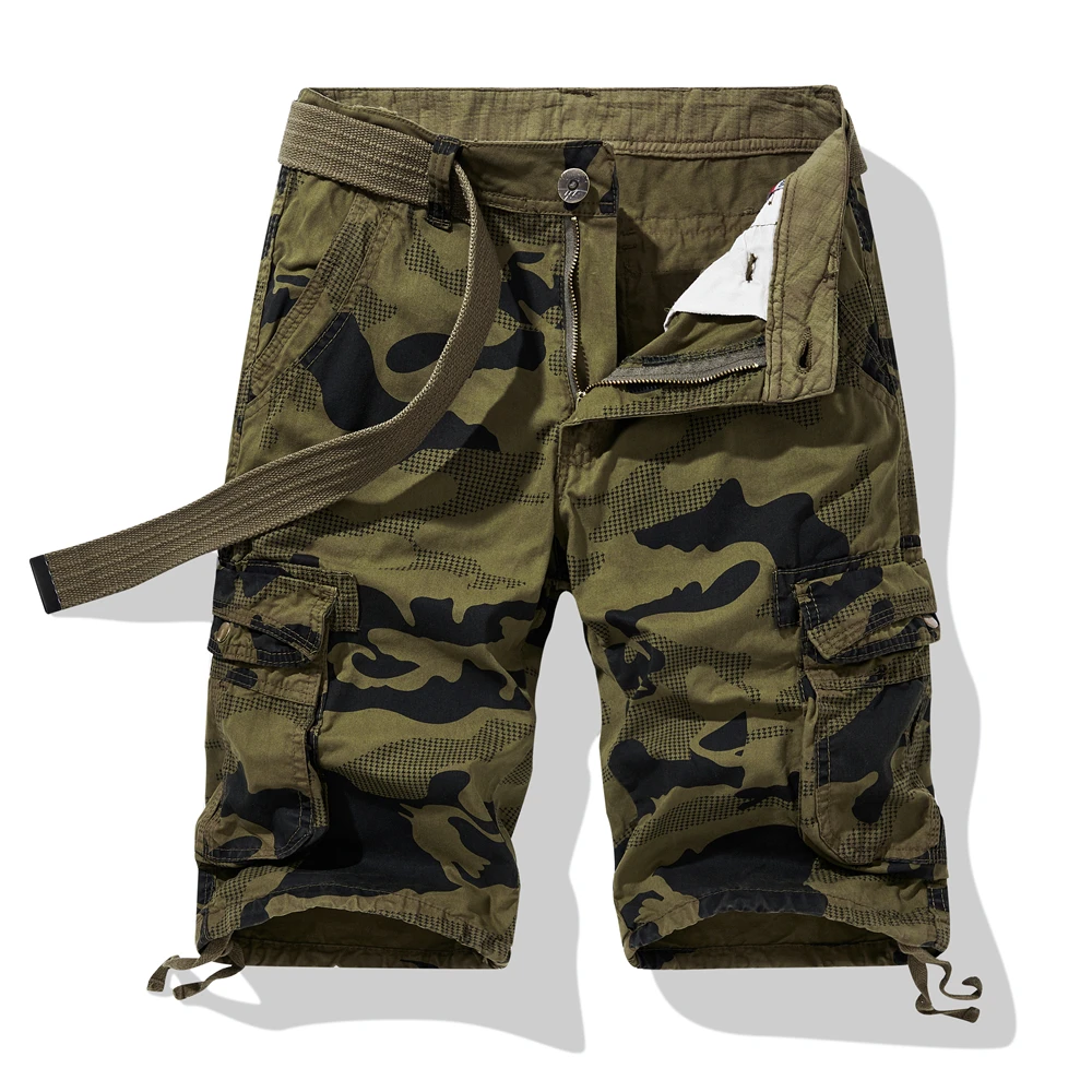 Summer men\'s loose straight leg work shorts, multi pocket camouflage shorts, outdoor capris casual oversized shorts