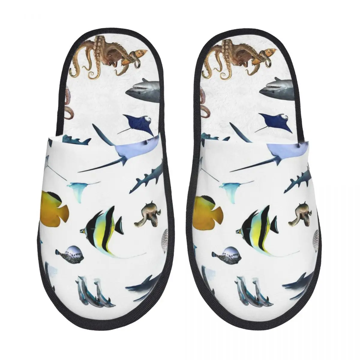 Various Colorful Tropical Fish Men Women Furry slippers,Warm pantoufle homme Home slippers