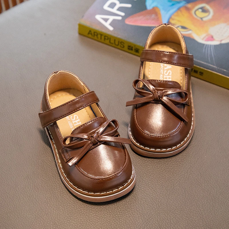 Toddler Girls Bowknot Princess Shoes Baby Girls Casual Leather Shoes Children Mary Jane Shoes Kids Baby Flats 3-6Y Spring Autumn