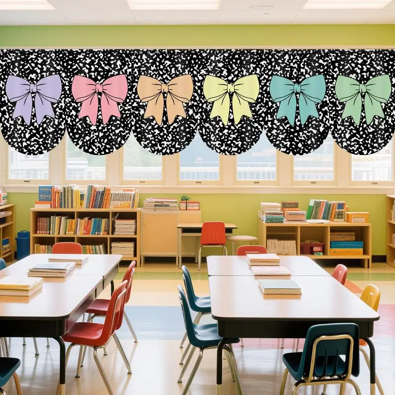 VIKAMA Black Speckled Color Bow Window Valance Curtain Short Tier Curtain Kids Classroom Nursery Window Decor Curtain
