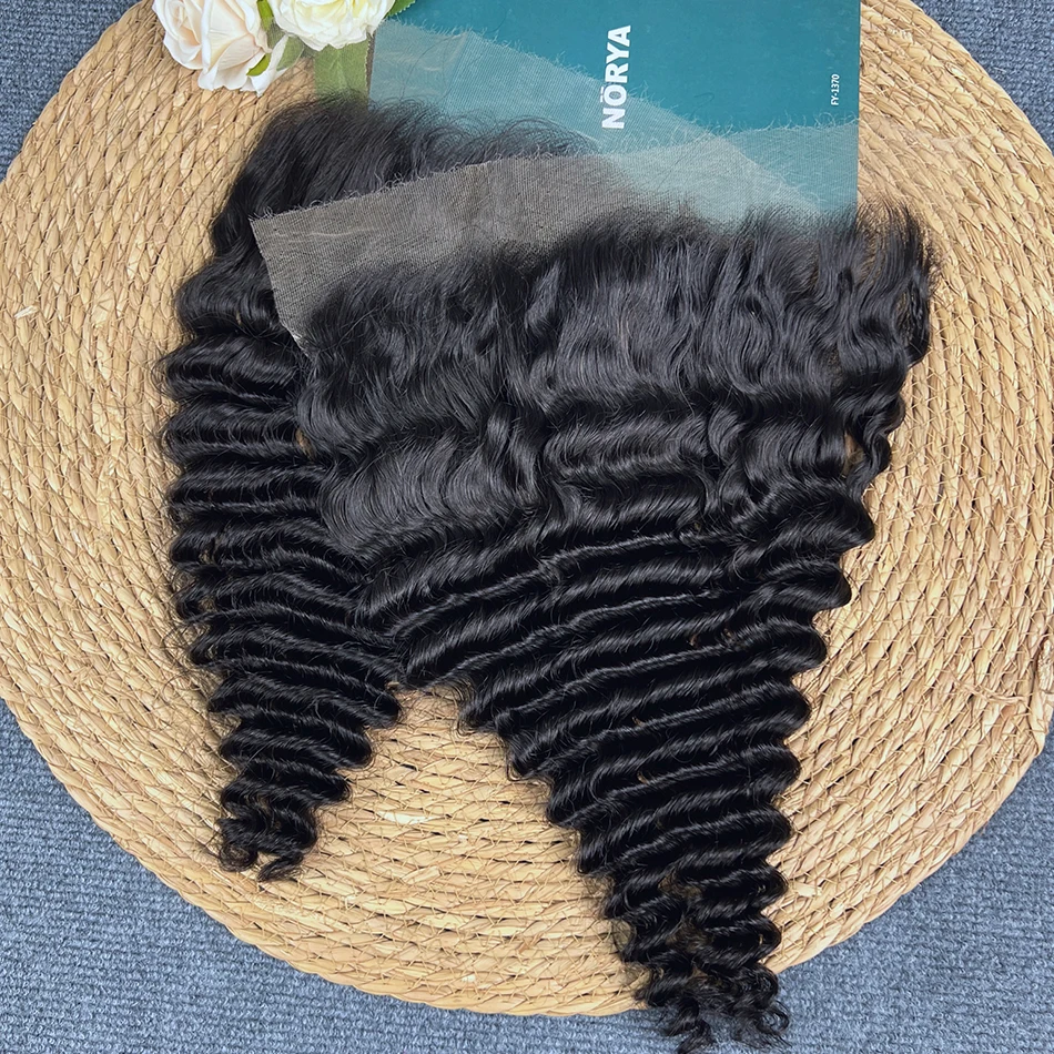 13x6 HD Lace Frontal Deep Wave Human Hair Natural Black Color Preplucked Bleached Knots Invisible Lace Raw Virgin Human Hair