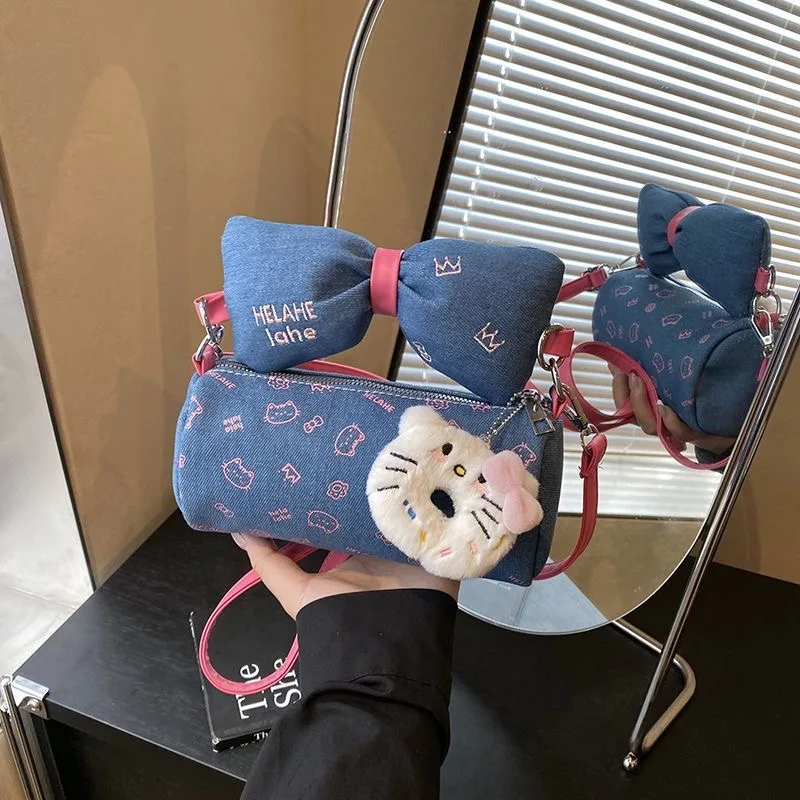 

2025 New Style HelloKitty Cat Design Women's Crossbody Bag Trendy Denim Mobile Phone Bag Versatile Single Shoulder Sling Bag