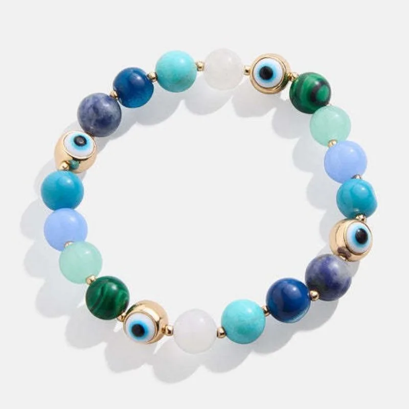 

Evil Eye Semi-Precious Stretch Bracelet Blue Eye Handmade Bead Bracelet Stacking Eye Woven Bracelet for Women Personalized Gift