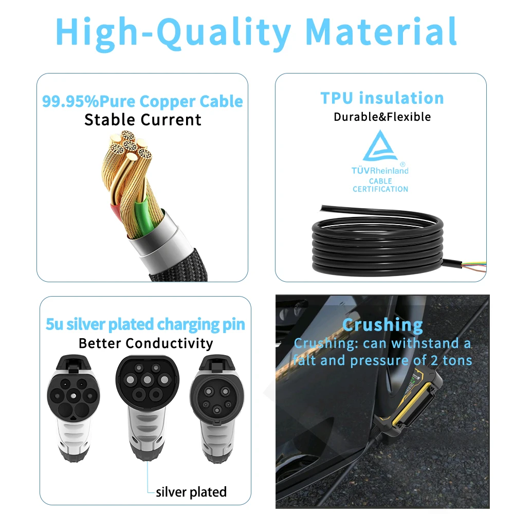 EVポータブル充電器 タイプ2/タイプ1/GBT充電コネクタ 3.5KW 16A タイプ2 5M ウォールボックス充電ステーション 電気自動車用充電器