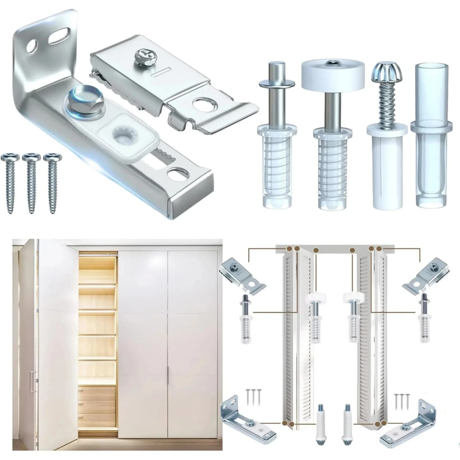 1 Set Bifold Closet Door Hardware Repair Kit Replacement Parts For Bi-fold & Sliding Closet Doors Accessories Repair Tools