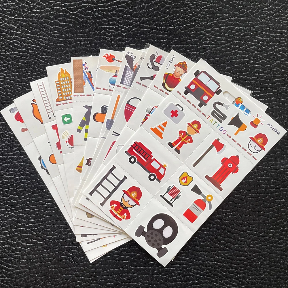 

10 Sheets/Set Fireman Sam Birthday Decorations Firefighter Temporary Tattoos Stickers Fire Department Theme Party Supplies Decor