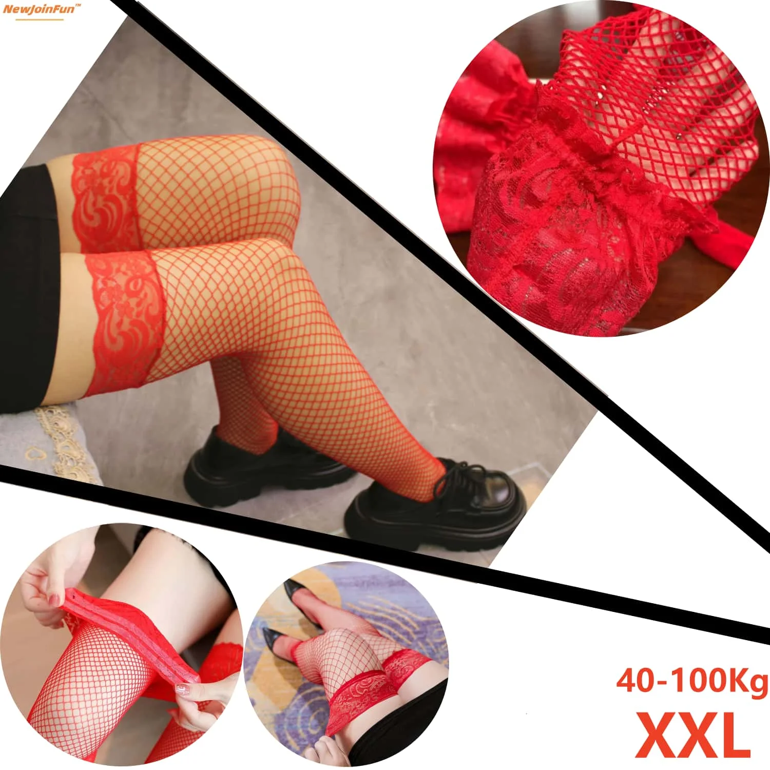 Plus Size Christmas Red Mesh over knee socks Sexy Sheer New Fashion Lace Fishnet Thigh High Stockings for Women plus size 3XXXL