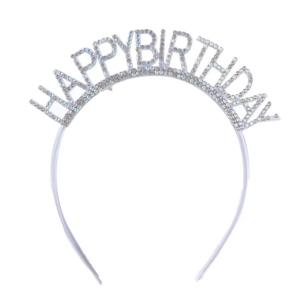 

Exquisite Simple Alloy Queen Pearl Letter Birthday Hair Hoop Happy Birthday Headband Rhinestone Crown Female Jewelry