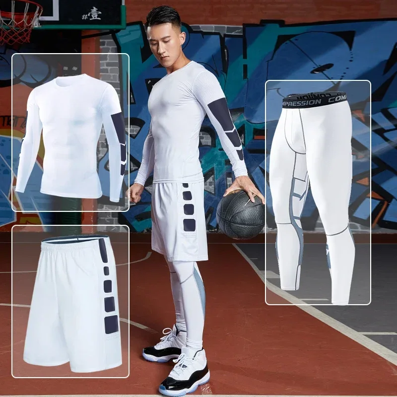 Mens Fitness Sportswear Set Gym Running Compression Tracksuit Suit Jogging Tight Sports Wear Clothes Dry Fit Lycra Leggings