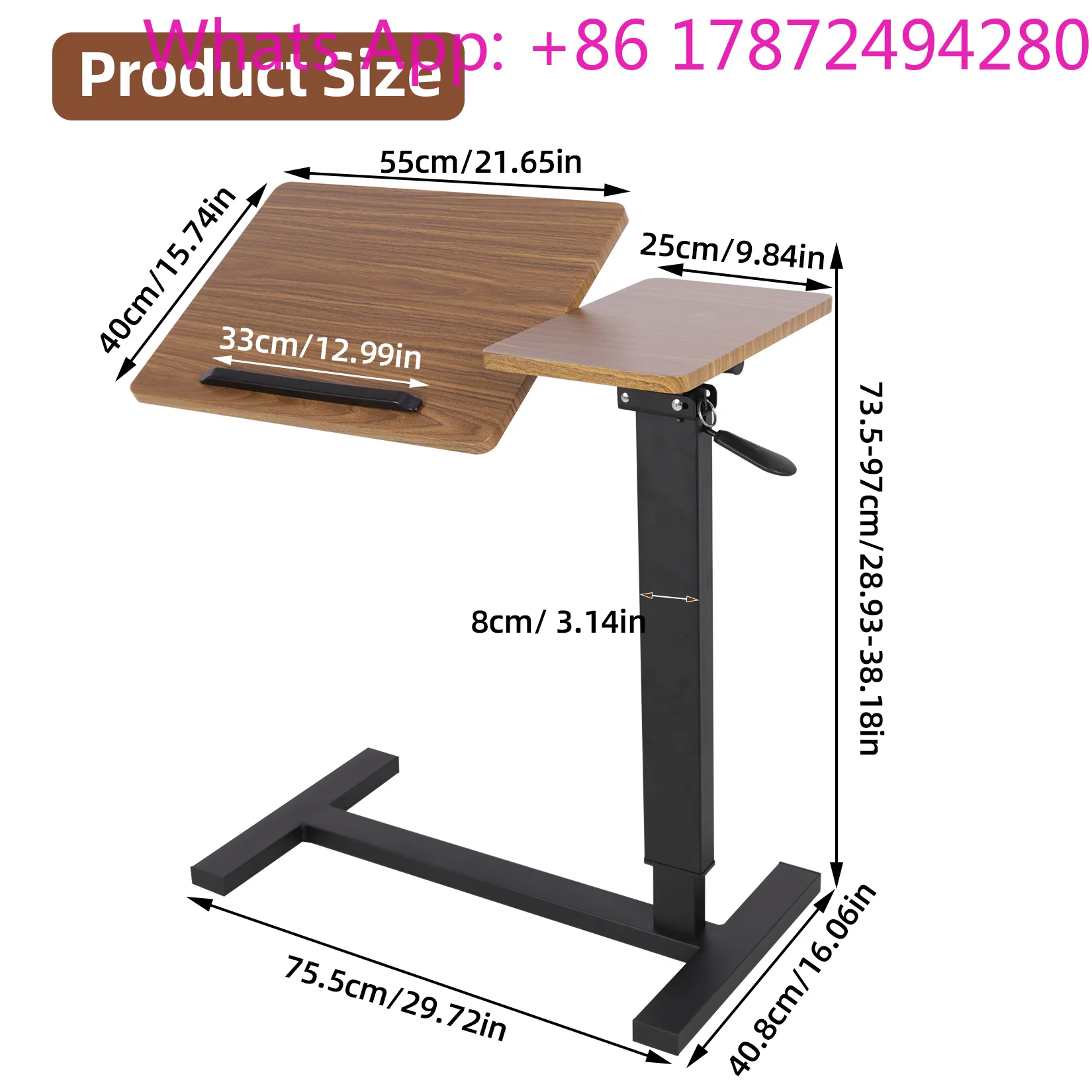 Table with Wheels Split Top Tilting Bedside Bed Table with Tray Rolling Laptop Computer Standing