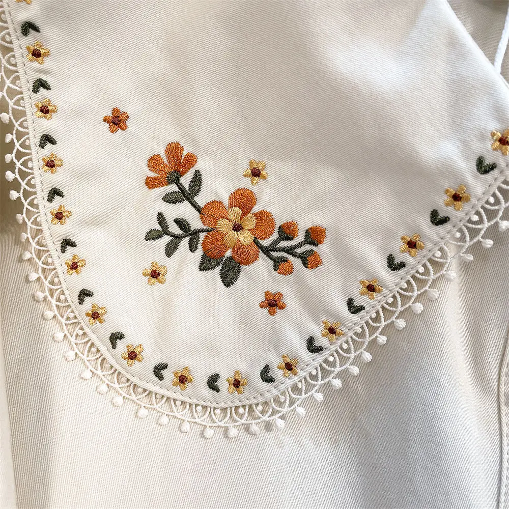 Plus Size 5XL 140KG Autumn Women Blouses Long Sleeve Embroidery Shirt Peter Pan Collar Casual Solid Color Women Tops