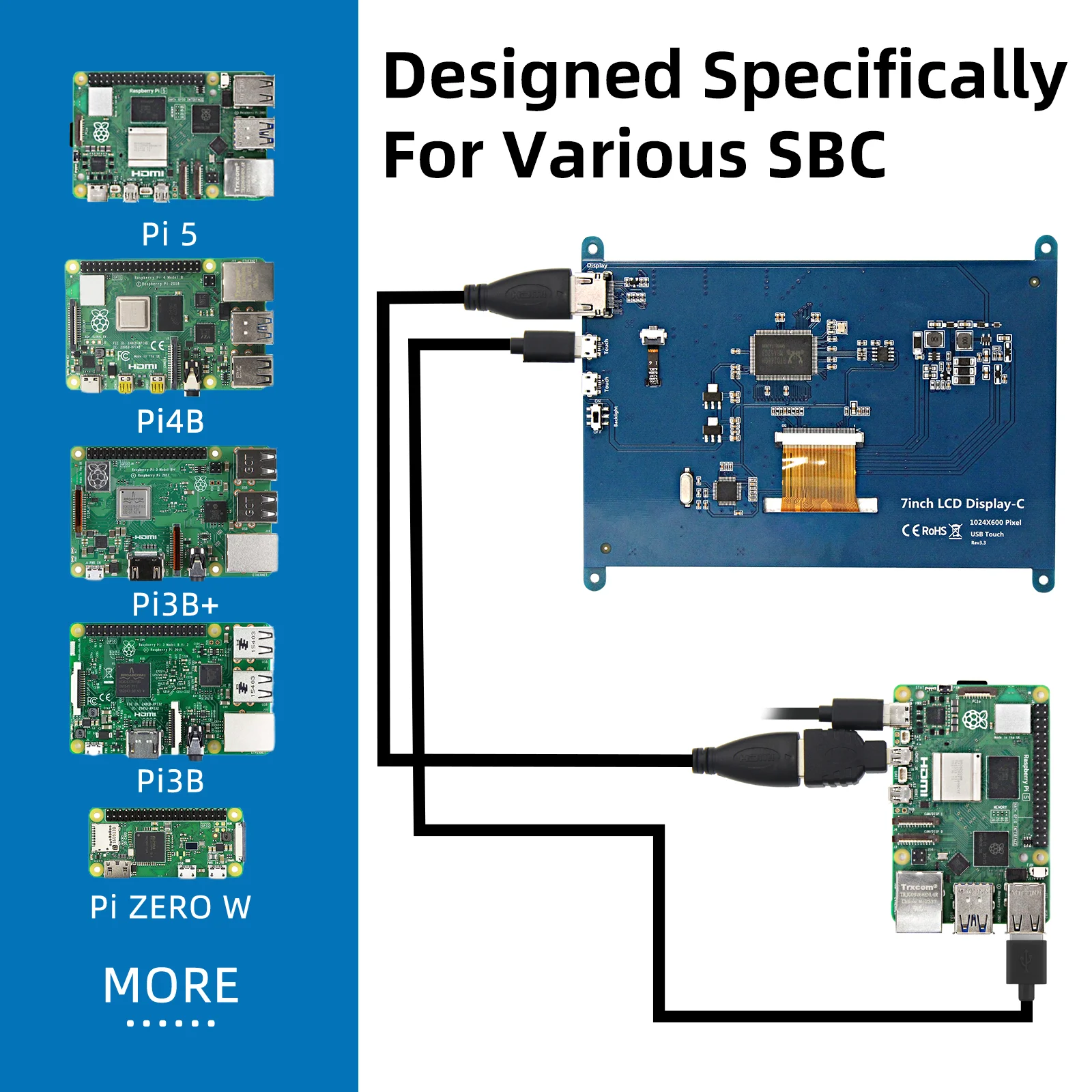 Ips,hdmi,タッチスクリーン付きモニター,7インチ,1024x600