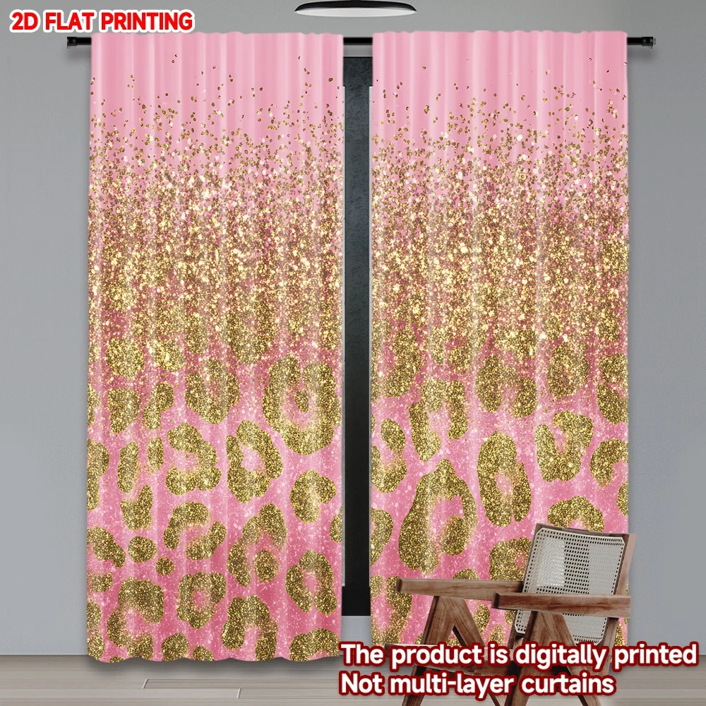 

2D flat printing 2pcs Scene Curtains Golden Glitter Leopard Digital Printed Polyester Drapes Holiday Decorations for Booths