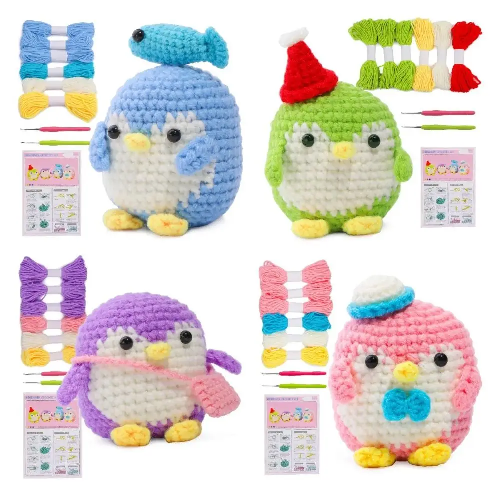 Pinguin-Häkel-Sets für Anfänger, Schritt-für-Schritt, Zero To Hero, DIY-Strickset, bunt, leicht zu folgen, Faden-Häkelmaterial-Set