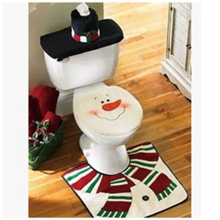 Santa Claus Toilet Cover with Foot Pad Water Tank Cover 3-piece Tissue Cover Christmas Decoration Christmas Atmosphere Creation