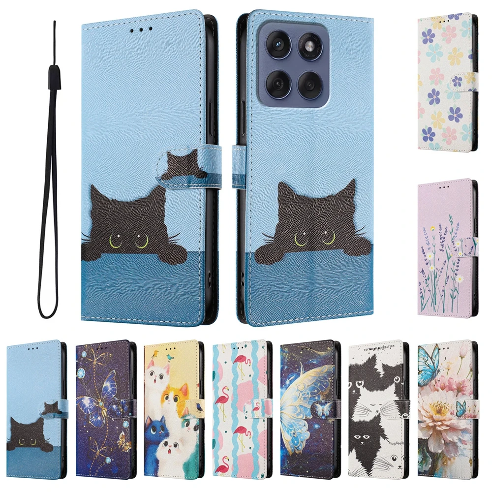Cartoon Magnetische Leder Brieftasche Fall für Moto Edge 5G UW 2022 30 40 50 60 70 Neo X30 Pro 2025 G Spielen 2026 Ultra Fusion Abdeckung