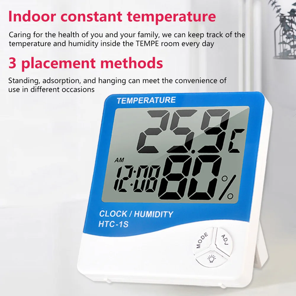 HTC-1/HTC-2 Digital LCD Temperature Humidity Alarm Clock Meter External Station Indoor Thermometer Weather Station Backlight