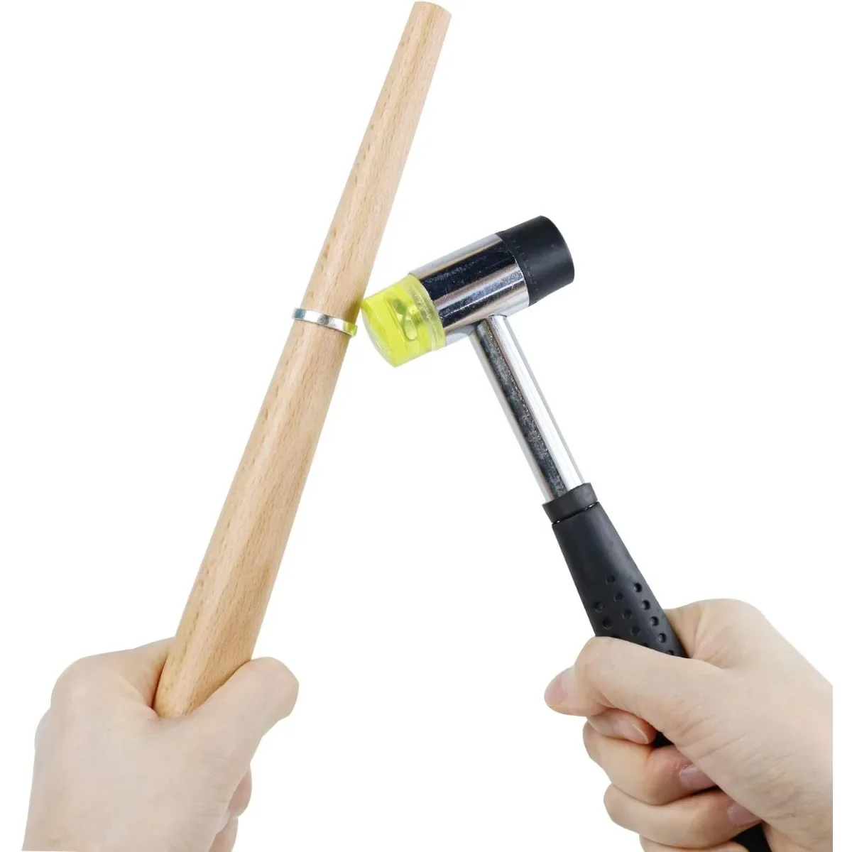 4Pcs Jewelry Ring Sizing Kit Metal Mandrel Rubber Mallet Wood Shaper and Finger Gauge for Precise Ring Resizing Crafting