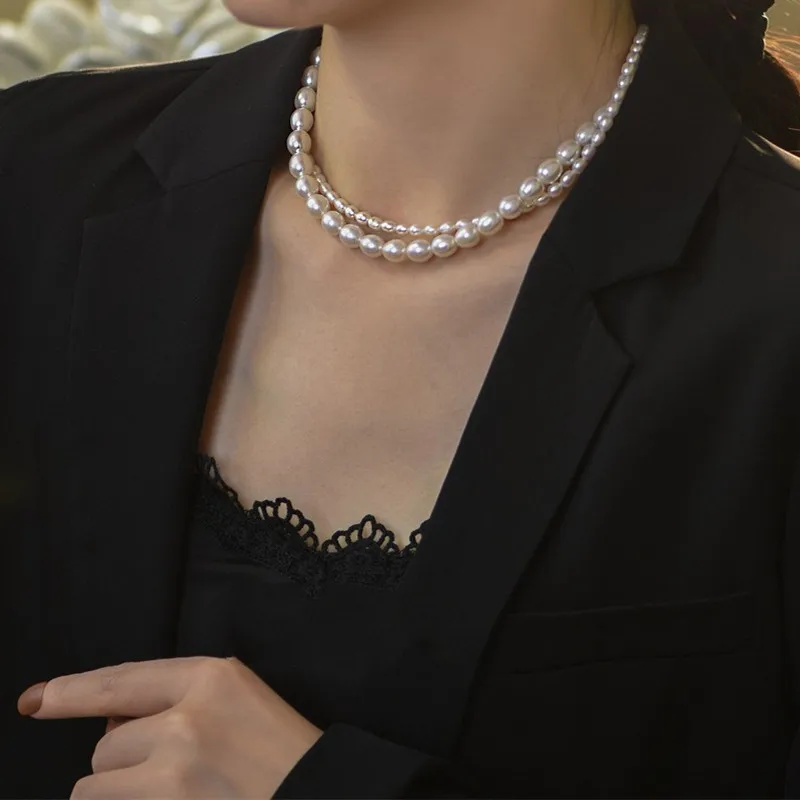 2023 New Arrival Natural Freshwater Pearl Trendy Double Layered Chains Choker Necklace Jewelry For Women Mother\'s Day Gifts