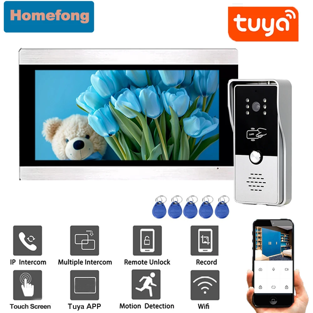 Homefong 7 "Touchscreen 1080p Tuya Video Intercom Drahtlose Wifi Video Tür Telefon Kamera Motion Record RFID Entsperren tür Zugang