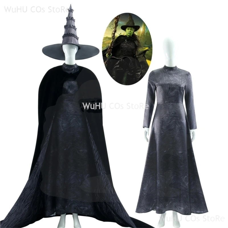 

2024 New Wicked Cosplay Witches Costumes Witch's Robe Elphaba Clothes Gotic Cape Party Role-playing Black All Dress Robe Hat