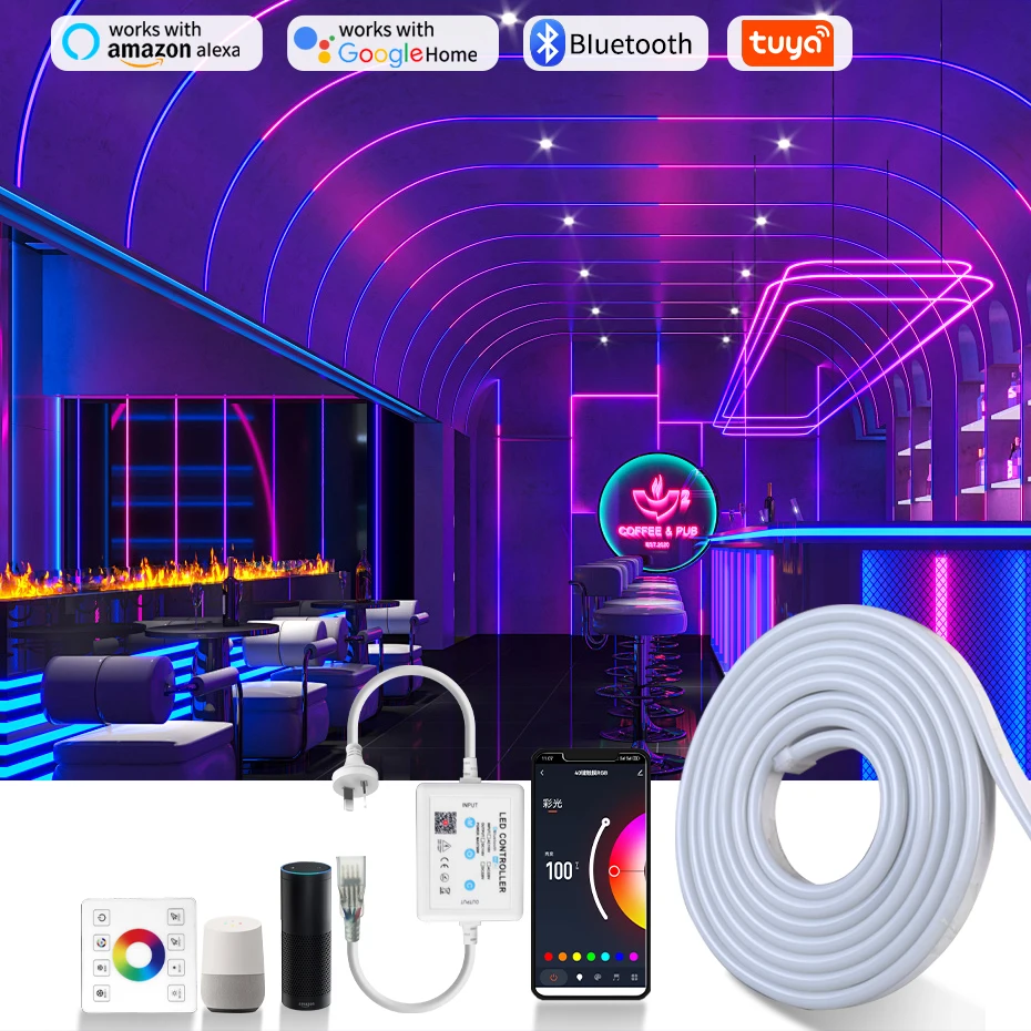 

AU Plug 220V RGB LED Neon Strip Light for Room Kitchen Lighting Tuya Smart RGB Tape RF Remote Panel Control Flexible Led Ribbon