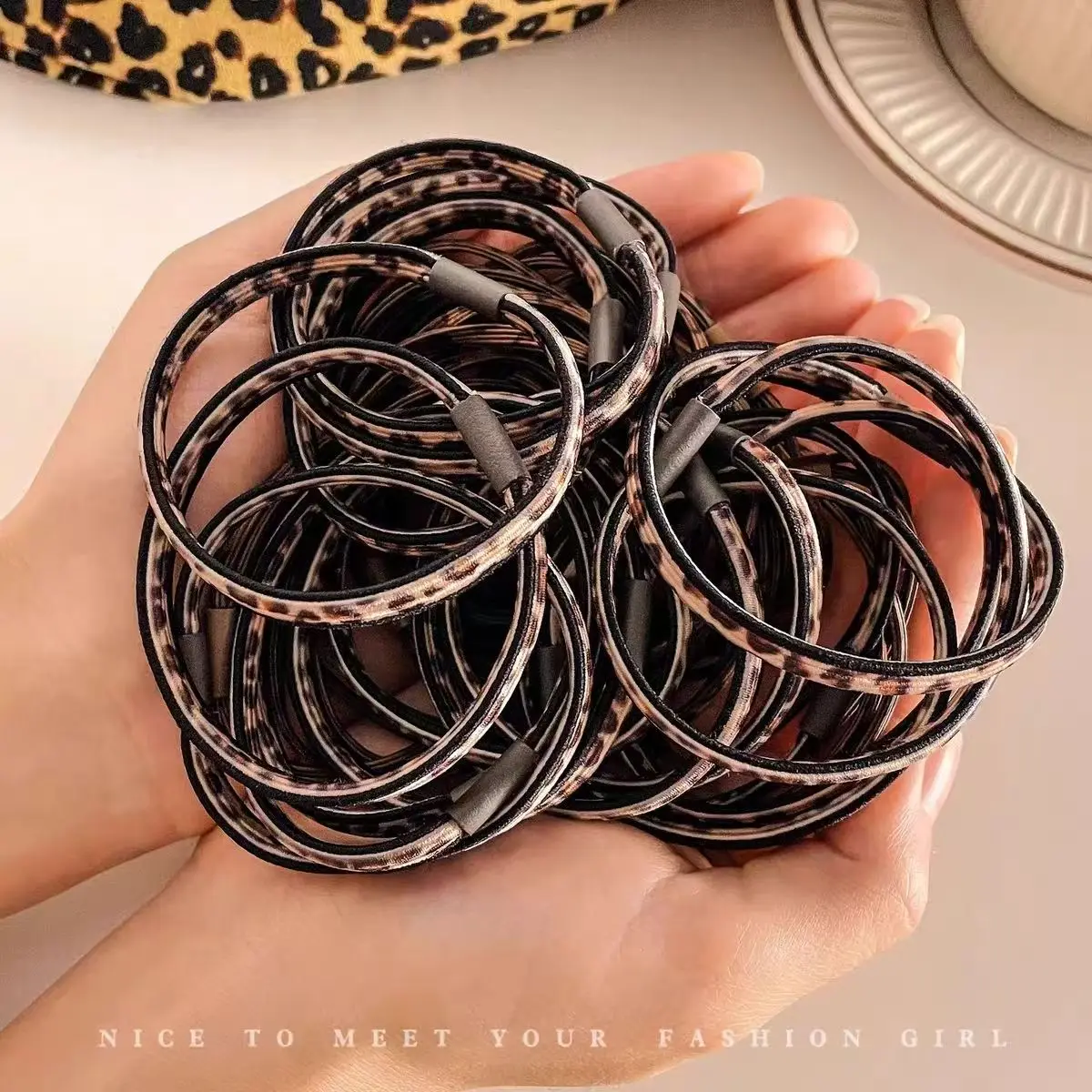 

Leopard Print Headband Hair Ring High Ponytail Rubber Band Tie Hair Basic Style High Elastic Headband Hair Accessories