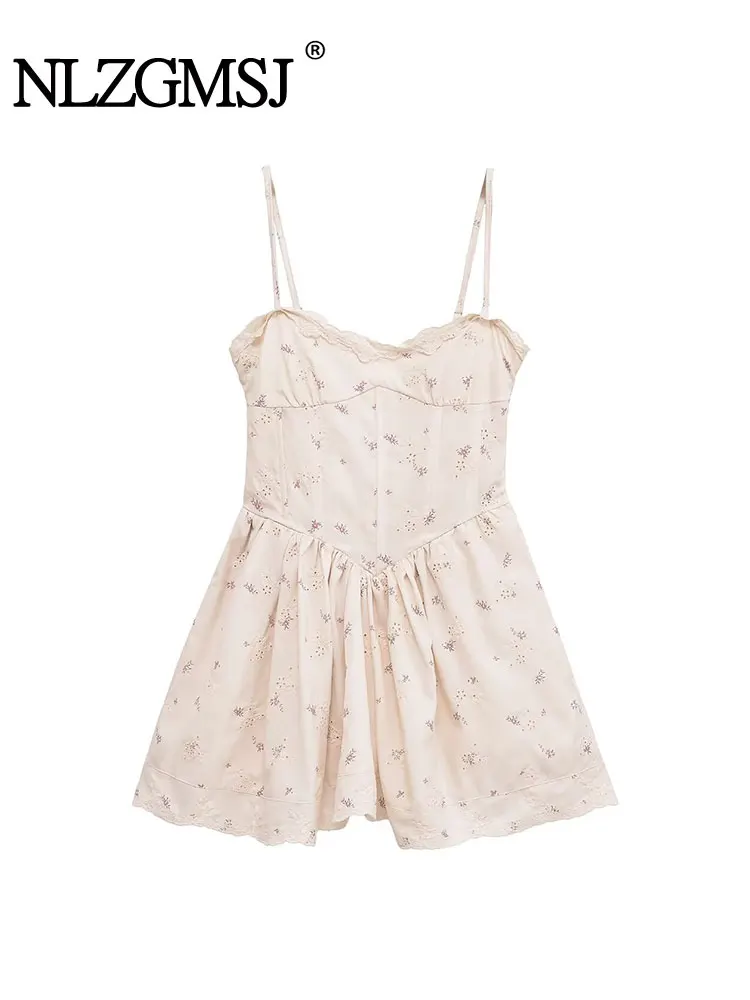 2025 Summer Sexy Chic Embroidery Women Dress Solid Cami Sleeveless Zipper Ruffles Short Dress Fashion Dress