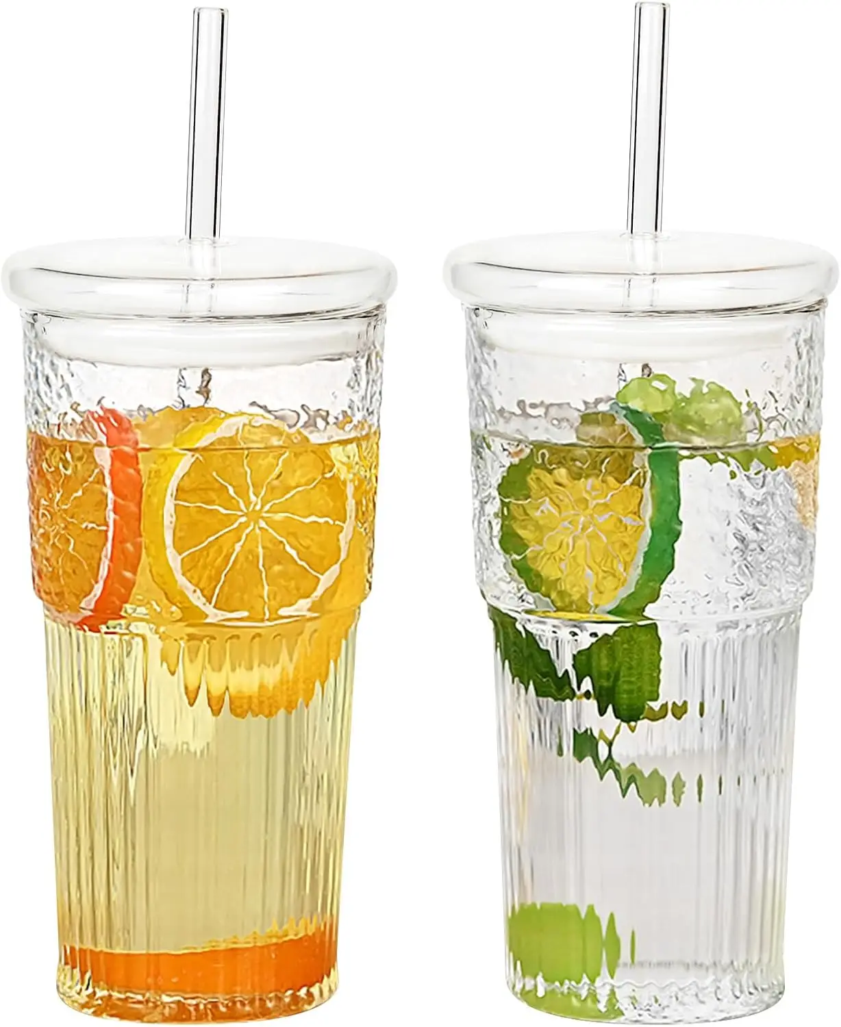 

Стеклянные чашки на 20 унций с крышками, соломинки, 2 шт., прозрачные банки для питья, стаканы с волнистыми стаканами для холодного кофе, воды, чая, кофе