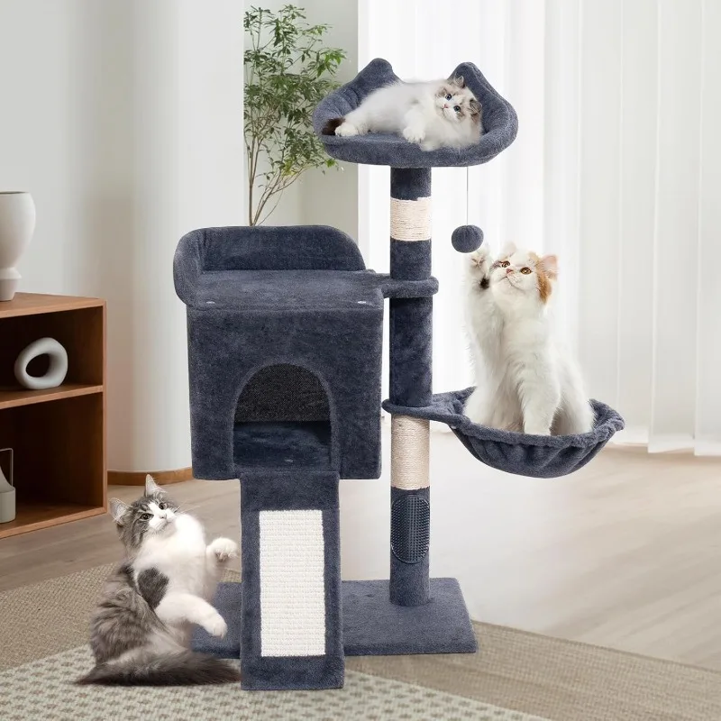 

Cat Tree Tower for Indoor Cats, Cat Condo with Sisal Scratching Post, Cat House with Large Padded Bed