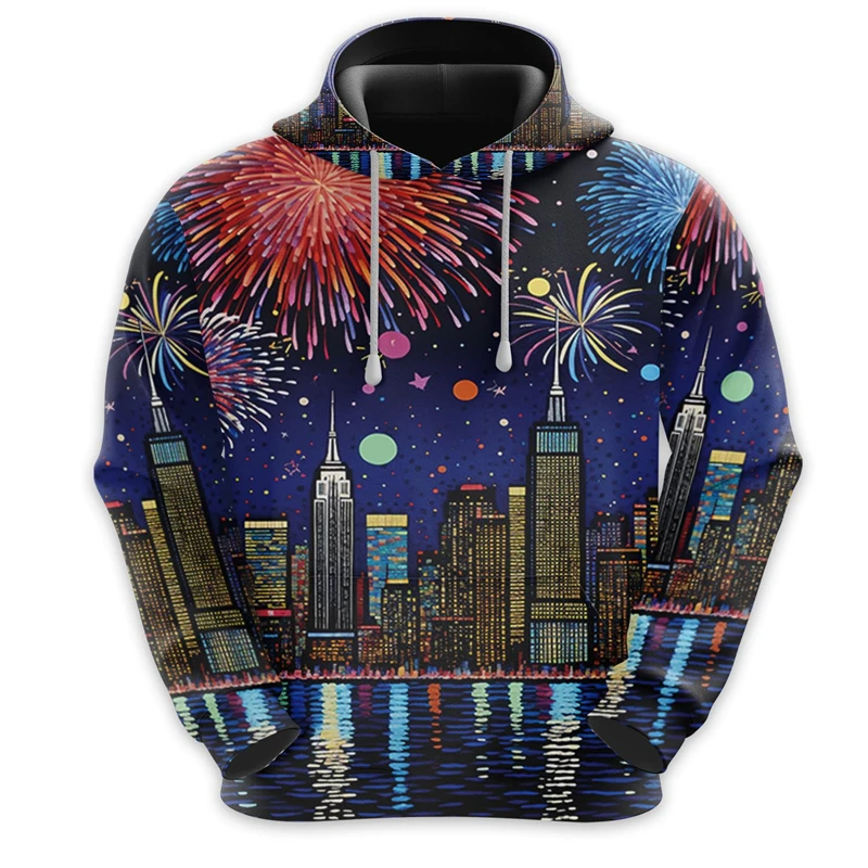 2025 New Year Graphic Hoodie For Men 3d Print Fireworks Pattern Casual Pullovers Sweatshirt Clothes Mens Oversized Tracksuit