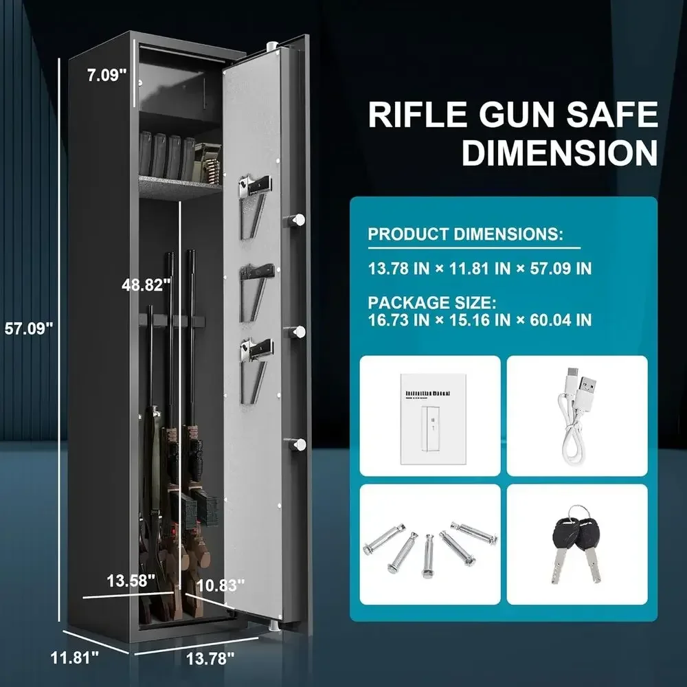 Biometric 5-8 Gun Safe with Storage Box and Removable Shelves