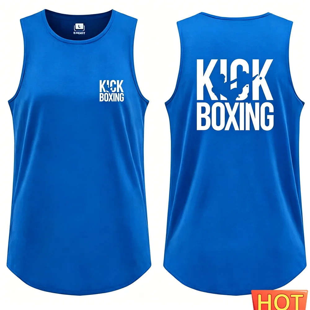Kickboxing Summer Men's Sleeveless T-shirt fitness vest ventilate men's t-shirts and tank tops Men's sports pattern vest y2k top