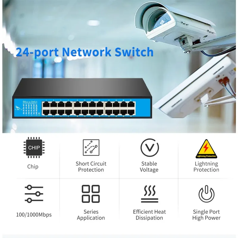 24 port Gigabit Ethernet switch plug and play non management network suitable for IP cameras
