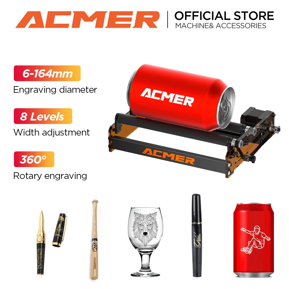 

ACMER M3 Laser Rotary Roller 360° Rotating Y-axis Rotary Roller For Laser Cutting Machines Engraving Cylindrical Objects Cans