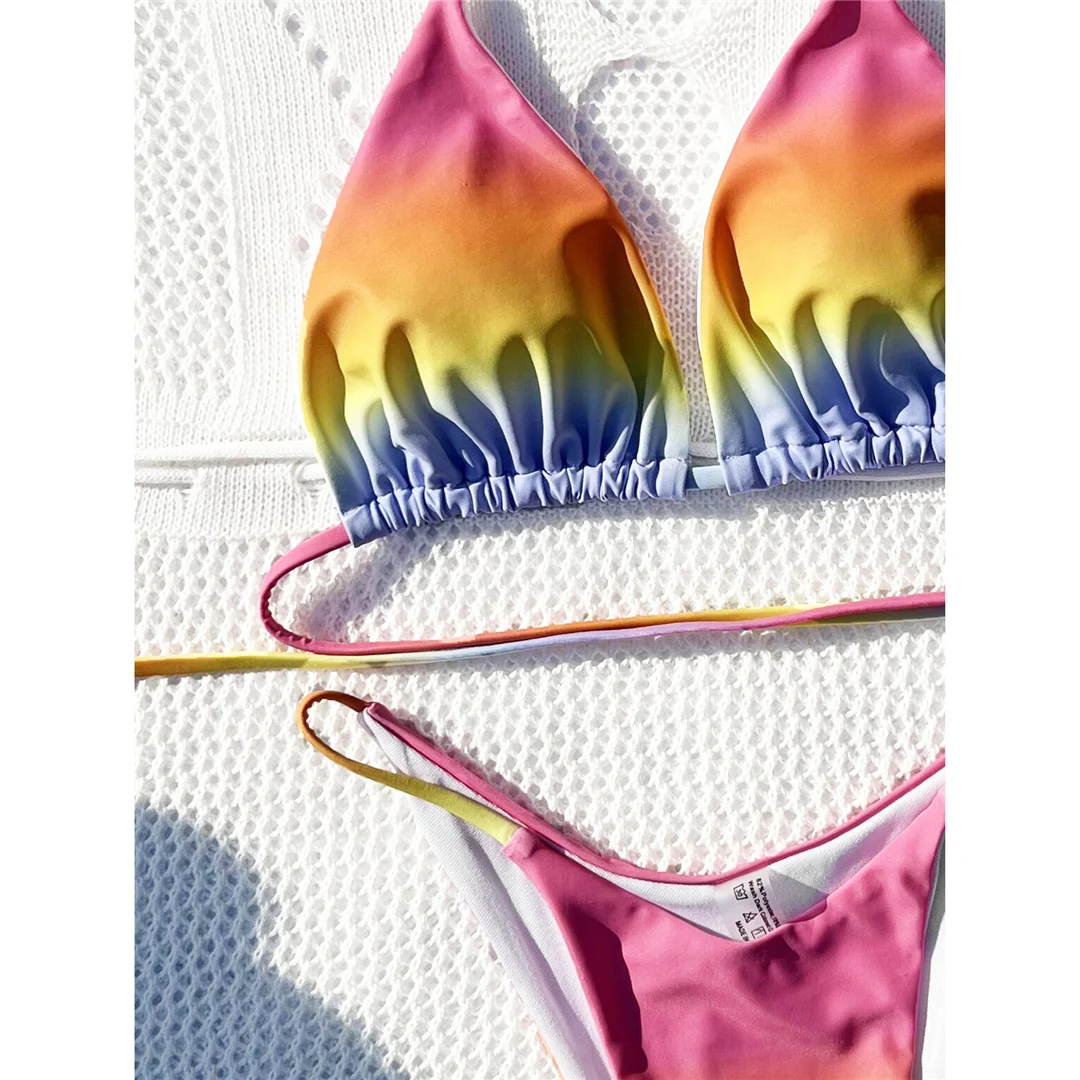 Bikini-Set mit Wickel-Design, farbenfrohem Neckholder-Ausschnitt und hohem Beinausschnitt, Damen-Badebekleidung, zweiteiliger Bikini, Badeanzug, Badebekleidung, Modell V5352. – Detail 11