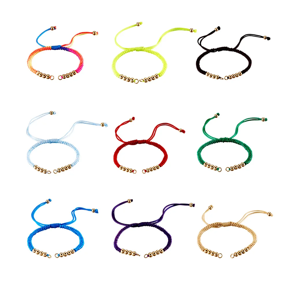 

10pcs Nylon Cord Braided Bracelet Making with Golden Brass Beads Mixed Color Wristband Jewelry Making Accessories 26~30cm long