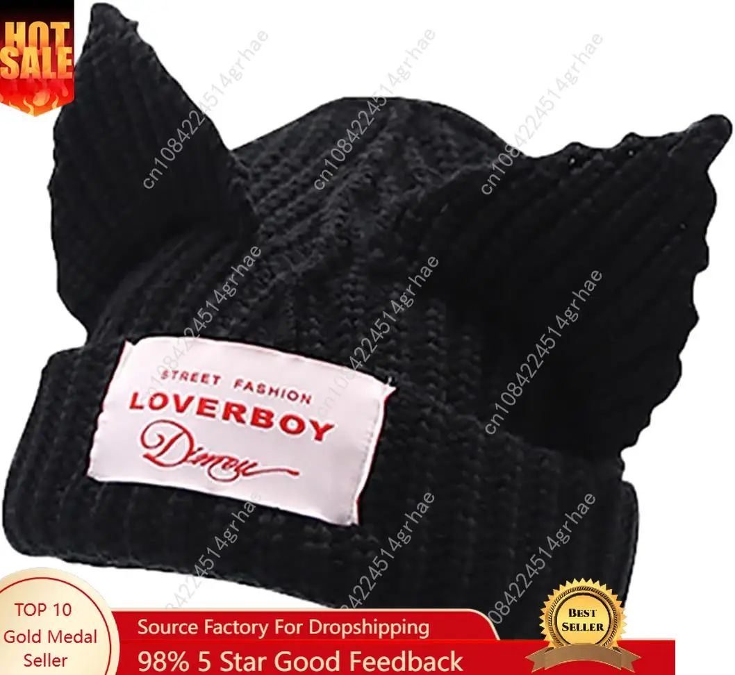 

Cat Ear Hat Cute Beanie Hat Knit Wool Cap Warm Slouchy Crochet Hat