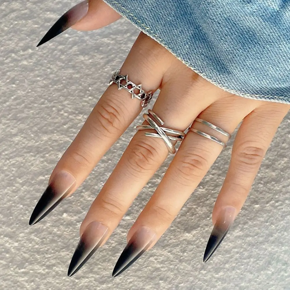 เล็บปลอมแบบกดติด 24 ชิ้น สำหรับทำเล็บเอง แบบเต็มเล็บ ทรงยาว สไตล์ฝรั่งเศส