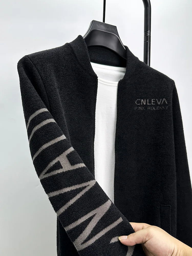 High-End Men's Knitted Sweater Coat Baseball Collar Zipper Stand-Up Collar Woolen Simulation Autumn Winter Faion Outerwear