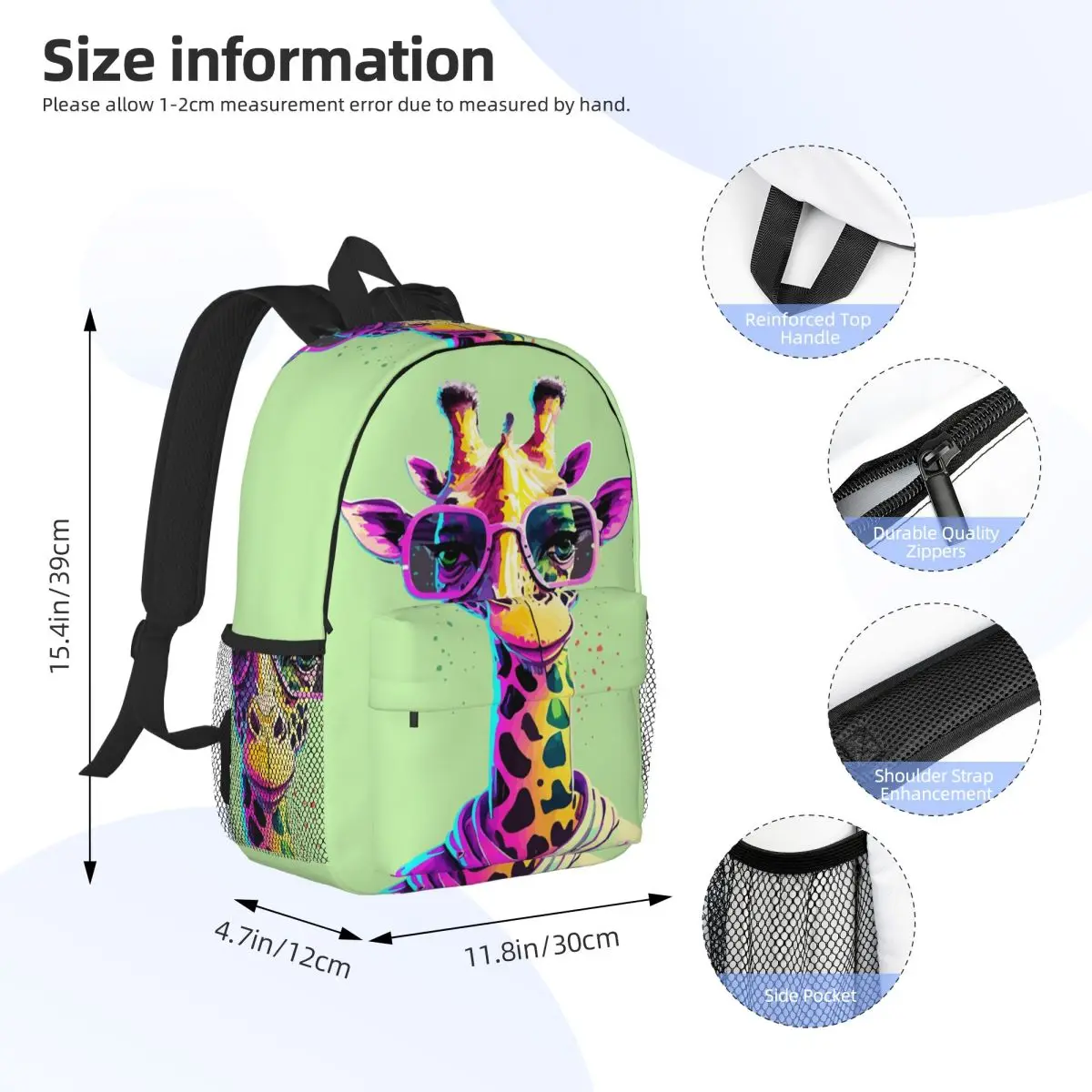 Giraffe With Glasses Backpack Daypack Large Capacity Boys Girls BookBag Shoulder Bags for Men Women Children School Bag