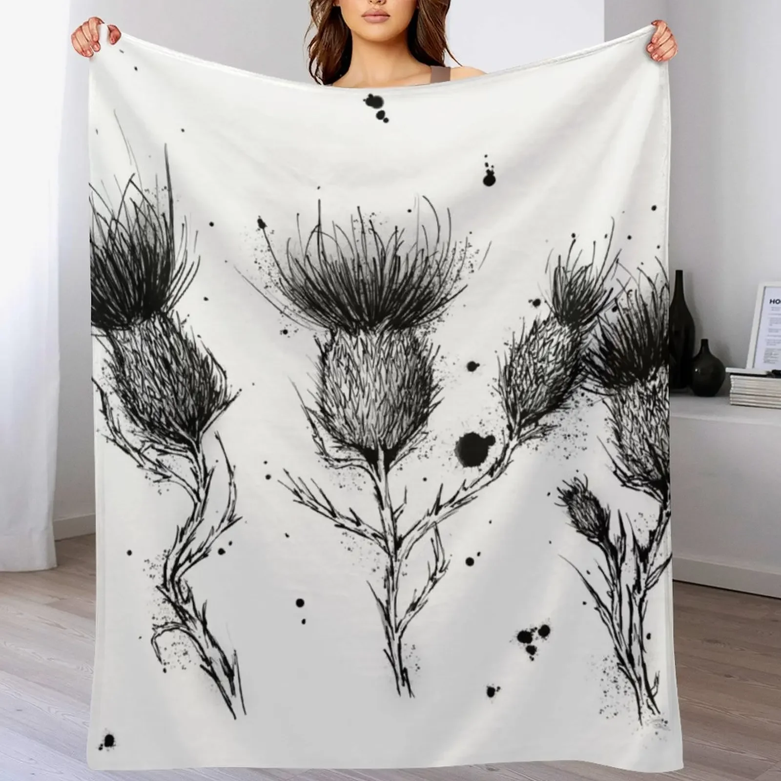

Scotland Ink Symbol Thistle Throw Blanket Soft Cozy Blanket for Pet Kids Adults