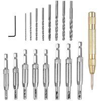 18pcs Self Centering Lock Hinge Drill Bit Set Carbon Steel Woodworking Tools Hardware Drawer Pilot Hole Guides for Door Window