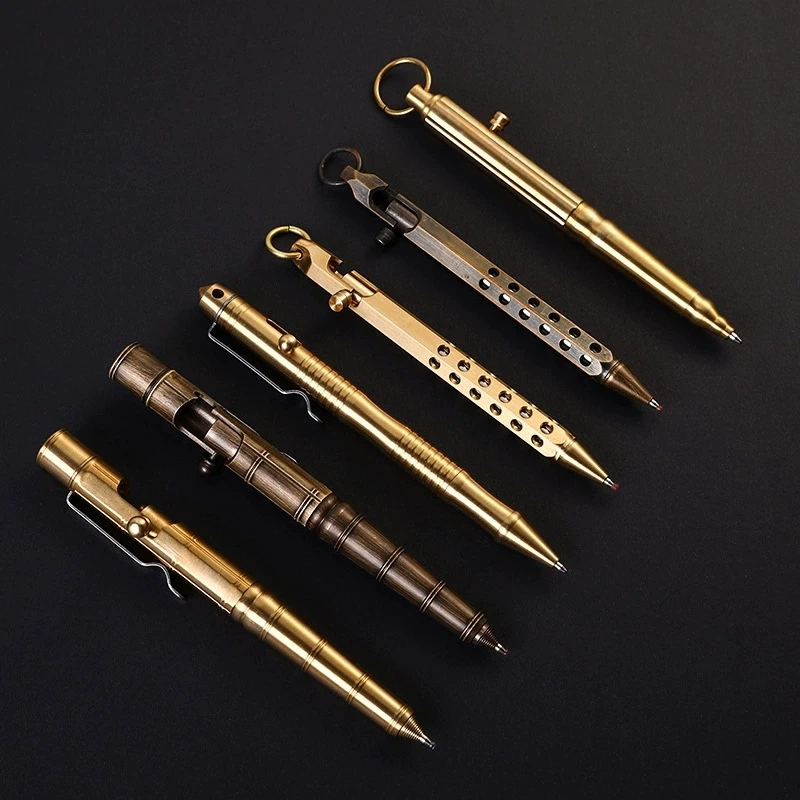 Outdoors EDC Brass Writing Tools Cylindrical Bolt Ballpoint Pen Mini Keychain Business Signature Stationery Gift Pen EDC