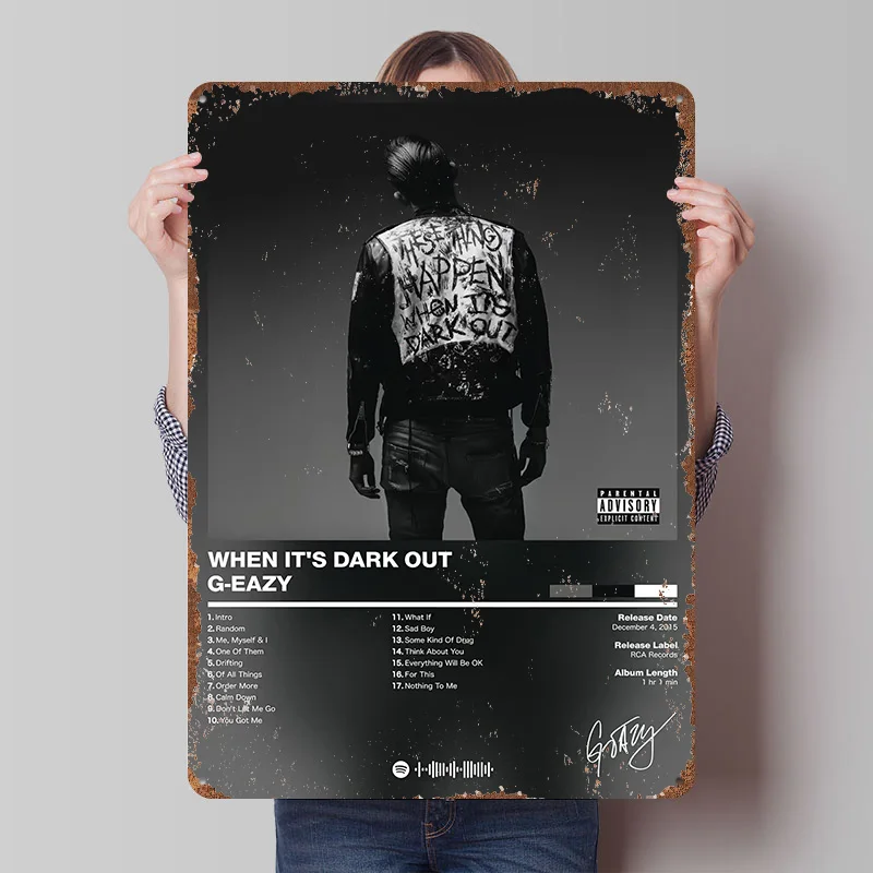 

Металлический постер G-Eazy - When It's Dark Out, индивидуальный дизайн, ретро-винтажные металлические таблички для мужской комнаты, домашнего декора, гостиной, дома