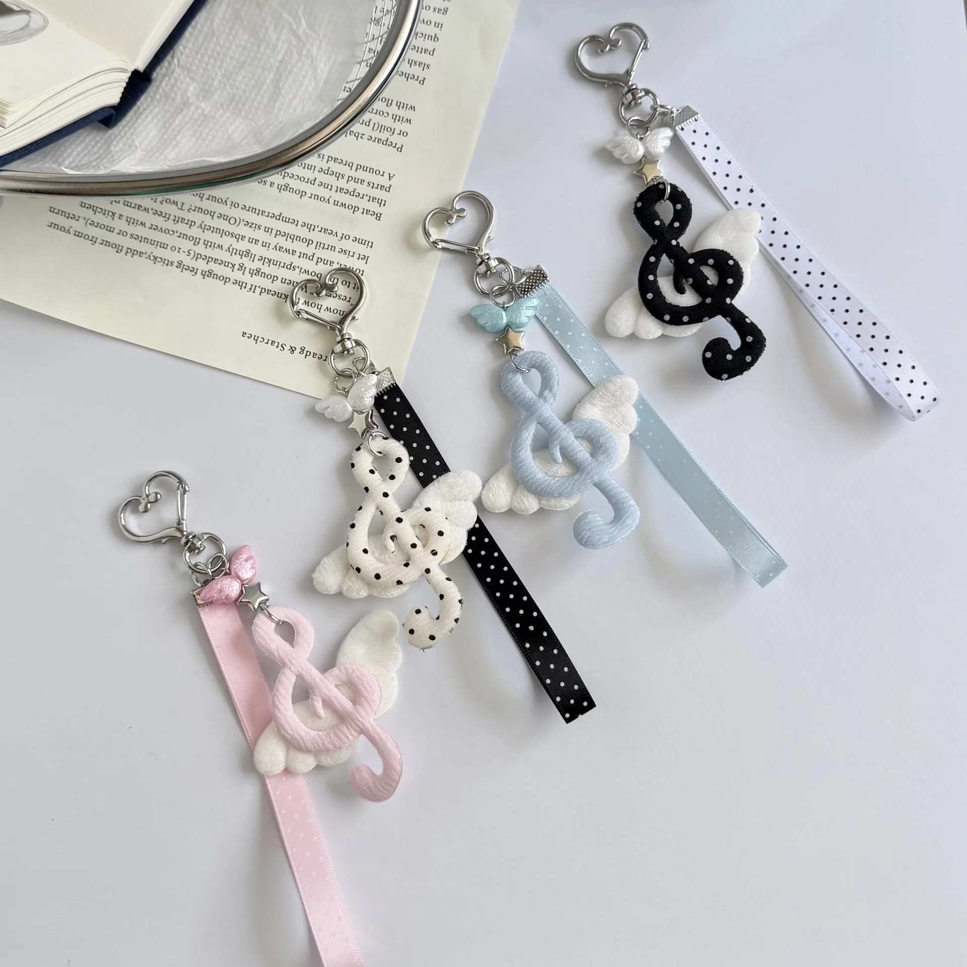 Sweet Polka Dot Stripe Star Music Note Keychain Cute Hanging Ornament Multi‑use Phone Charm for AirPods Bag Pendant for Girls