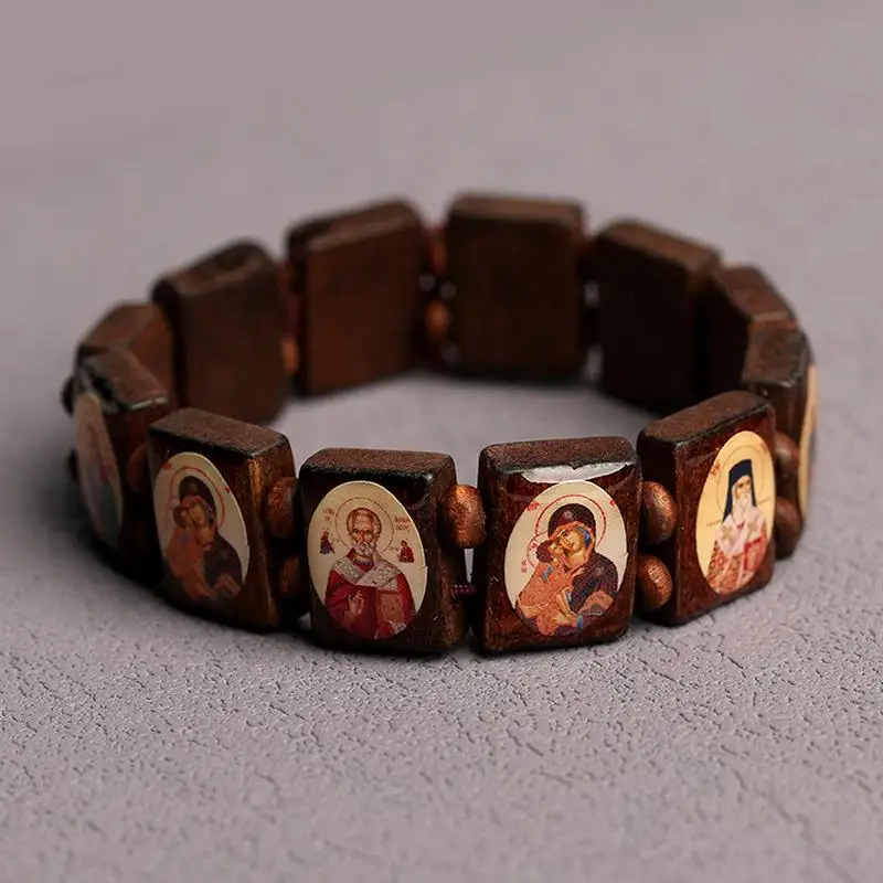 Bracelet en bois naturel, bijoux religieux, chapelet de la foi Marie, 1 pièce